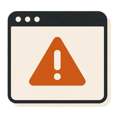 A browser window showing a warning sign.