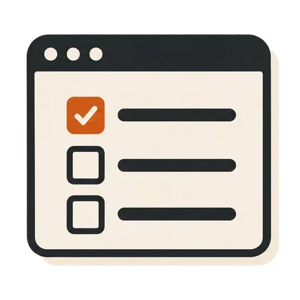 A checklist with the first item ticked.